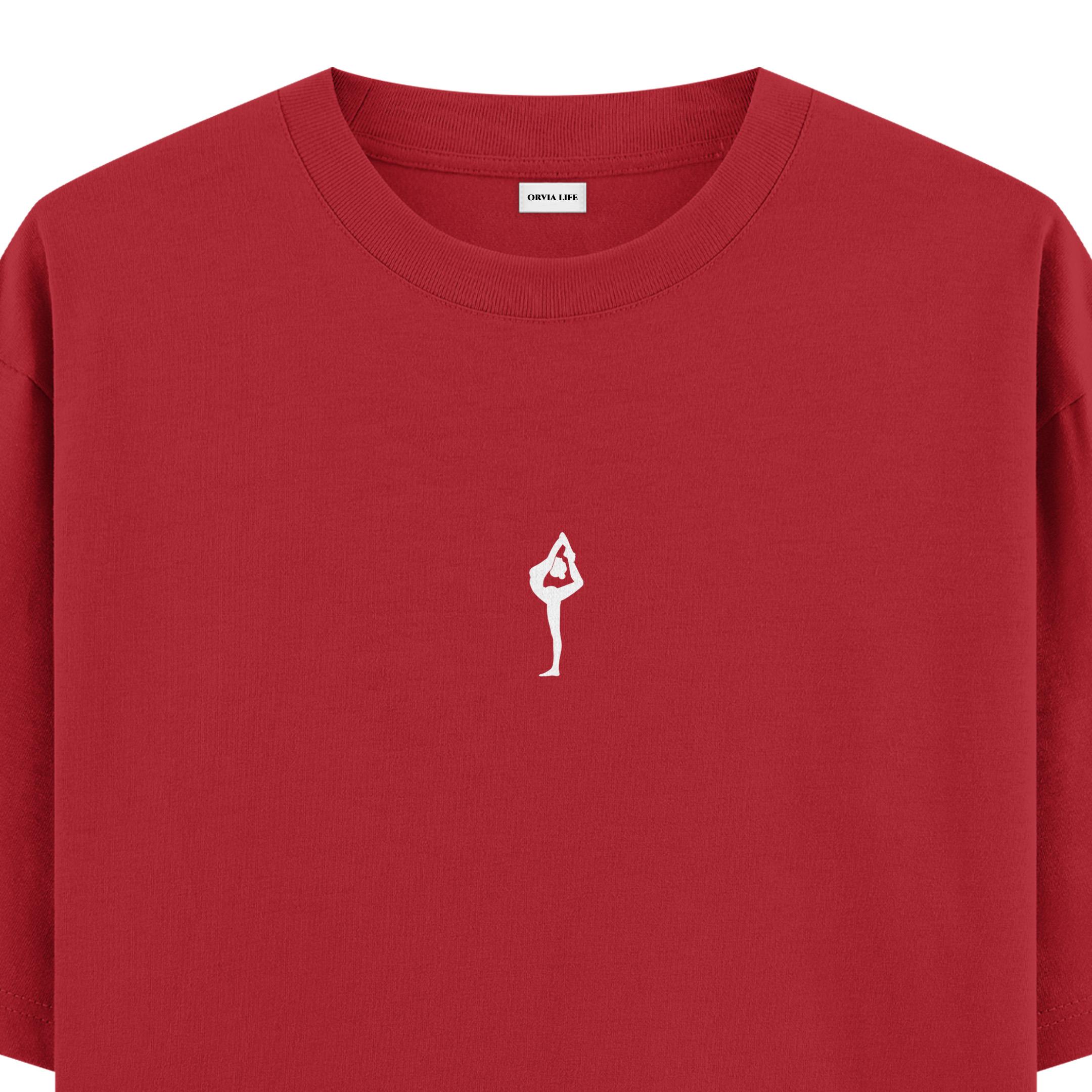 Natarajasana%20Yoga%20Oversize%20T-shirt%20Kırmızı