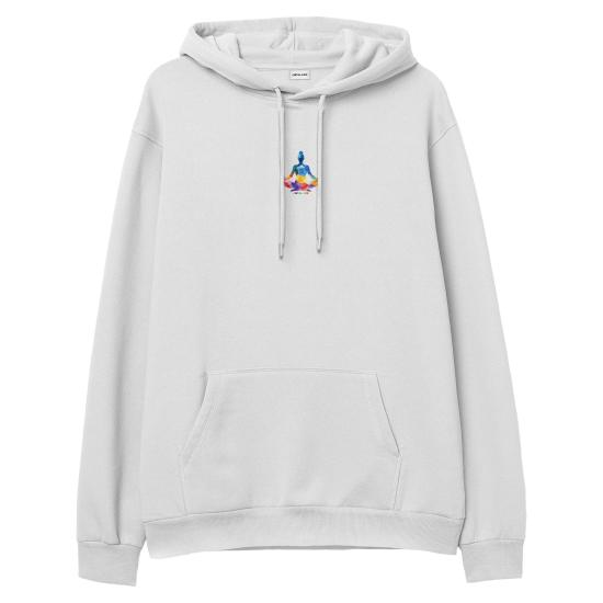 Meditation Chakra Hoodie Sweatshirt Beyaz