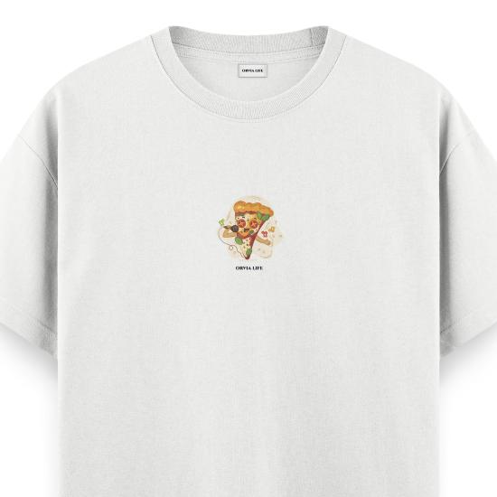Karaoke Pizza Regular T-shirt Beyaz