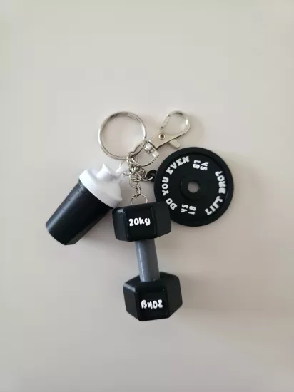 Spor Gym Gümüş Zincir Anahtarlık, Çanta Charmı Süsü