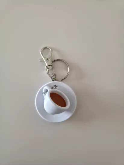 Türk Kahvesi Fincanı Gümüş Zincir Anahtarlık, Çanta Charmı Süsü
