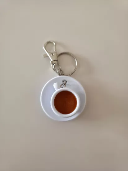 Türk Kahvesi Fincanı Gümüş Zincir Anahtarlık, Çanta Charmı Süsü