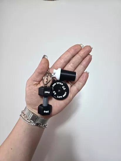 Spor Gym Gümüş Zincir Anahtarlık, Çanta Charmı Süsü